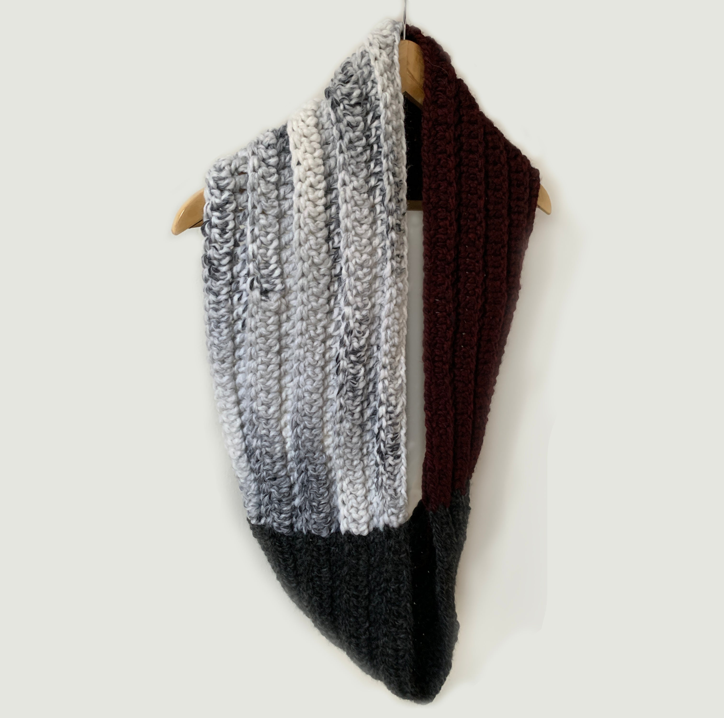 Reffen Infinity Scarf - Tri - Maroon, Grey, Marble