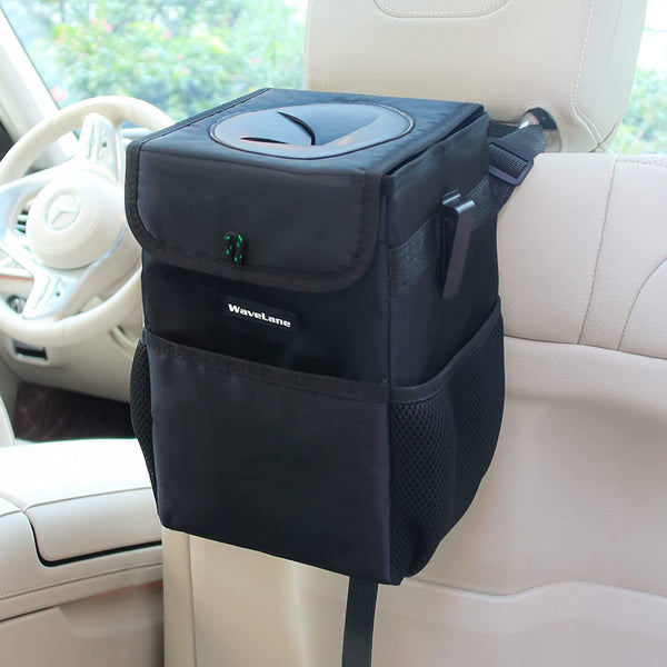 SANMITTI All-in-One Car Trash Hanging Car Garbage Can with Storage Pockets and Wipes Holder and Adjustable Tissue Holder Car Seat Headrest Hooks Car Seat Headrest Hook Car Trash Can Car Garbage Bag & Car Trash Bin 