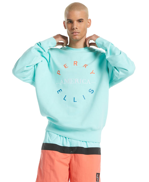 Circle Logo Fleece Crew Sweatshirt Aruba Blue Perry Ellis