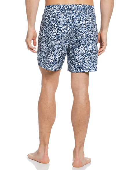 Bold Paisley Swim Short Estate Blue Perry Ellis