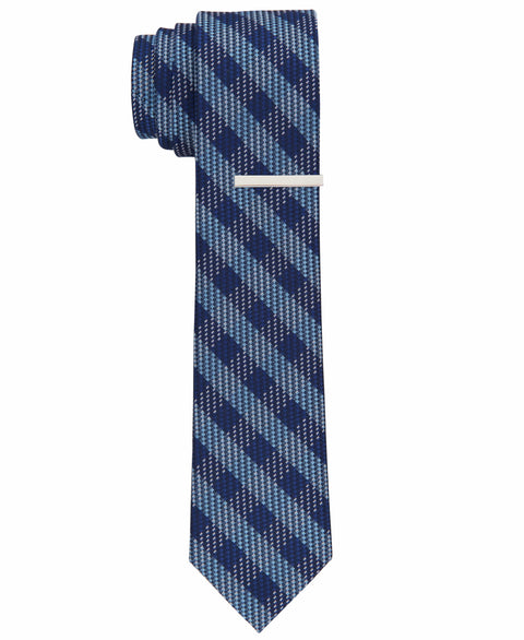 Denin Check Slim Tie (Navy) 