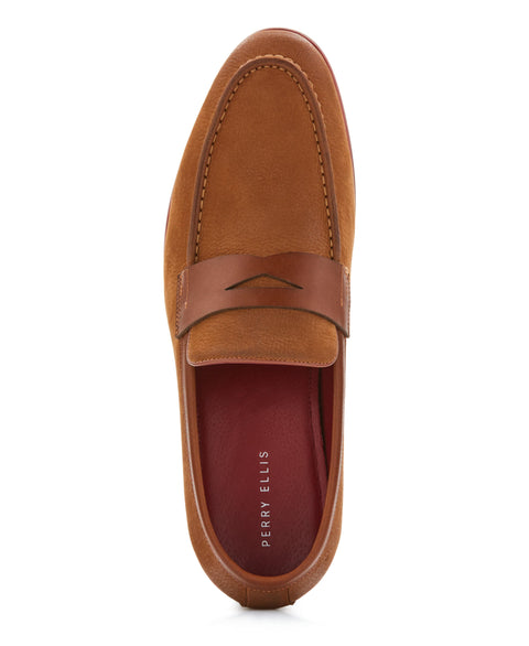 Suede Leather Penny Loafers (Brown) 