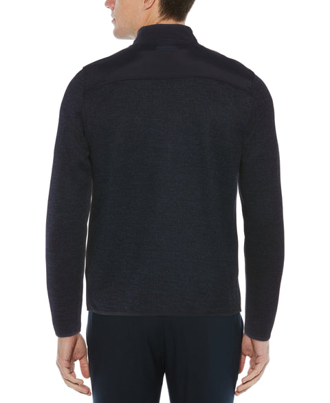 Heathered Full Zip Mock Neck Fleece Jacket Dark Sapphire Perry Ellis