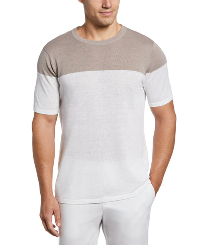 Linen Blend Color Block Tee (Bright White) 