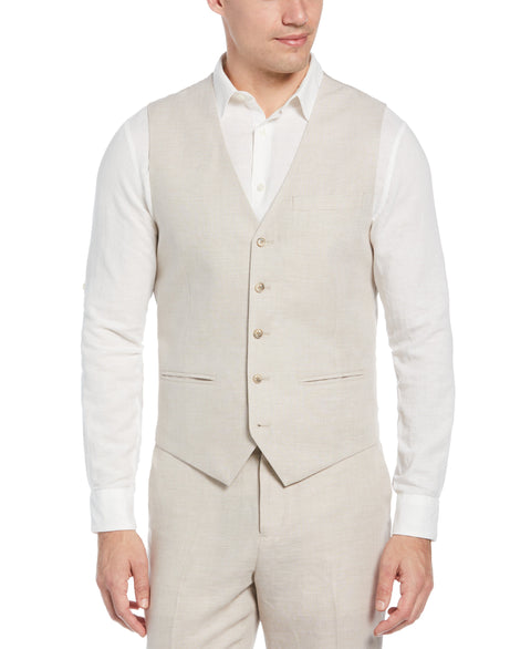 Linen Blend Herringbone Stretch Suit Vest
