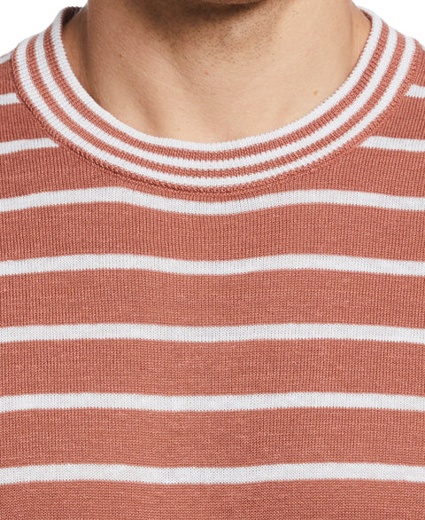 Linen Blend Stripe Tee (Copper Brown) 