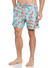 Palm Tree Swim Shorts Aqua Splash Perry Ellis