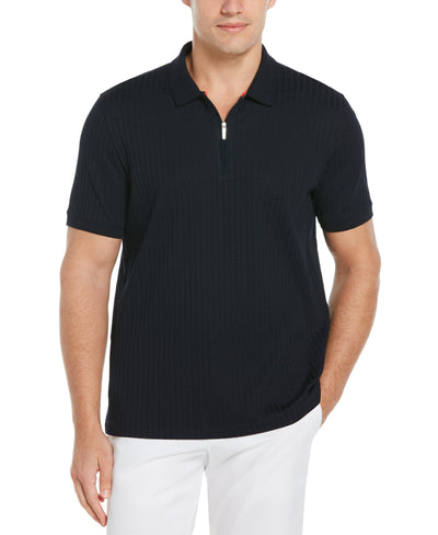 Quarter Zip Ribbed Polo Dark Sapphire Perry Ellis