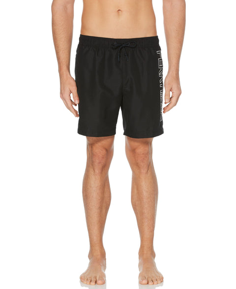 Side Stripe Logo Swim Short Black Perry Ellis