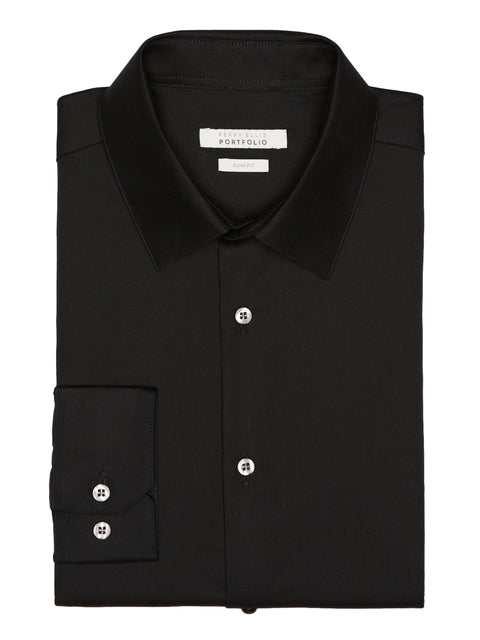 Slim Fit Non-Iron Solid Dress Shirt Black Perry Ellis