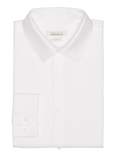 Slim Fit Non-Iron Solid Dress Shirt White Perry Ellis