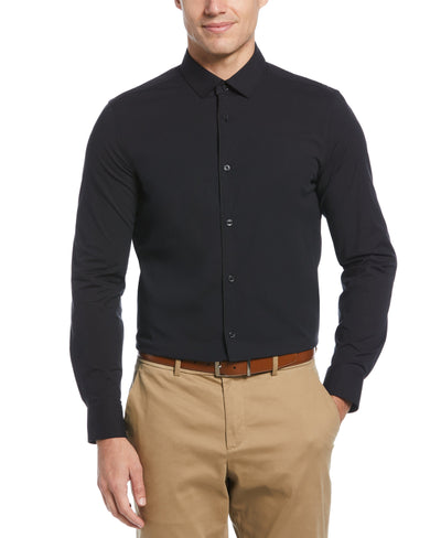 Slim Fit Solid Poplin Stretch Shirt (Black) 