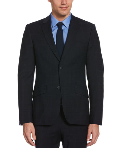 Slim Fit Wool Blend Plaid Stretch Suit Jacket Dark Sapphire Perry Ellis