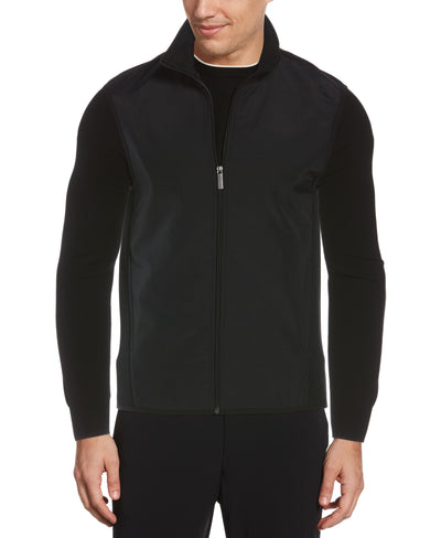 Solid Stretch Full-Zip Fleece Vest Black Perry Ellis