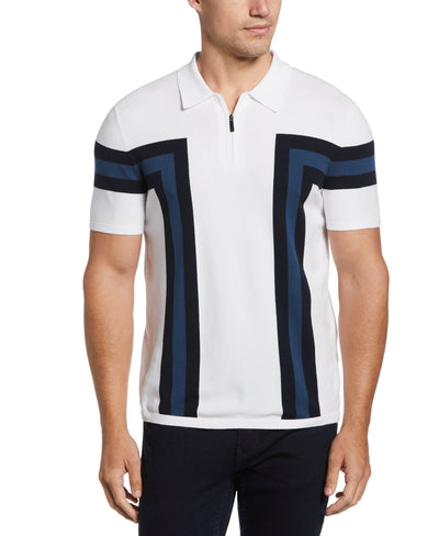 Color Block Tech Zip Polo (Bright White) 