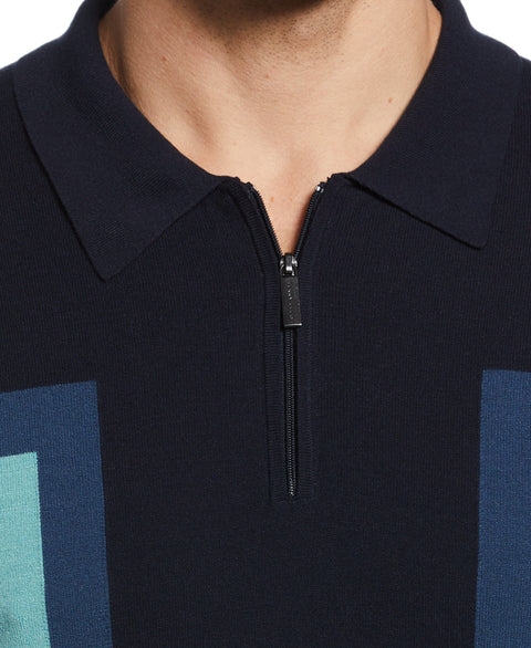 Color Block Tech Zip Polo (Dark Sapphire) 