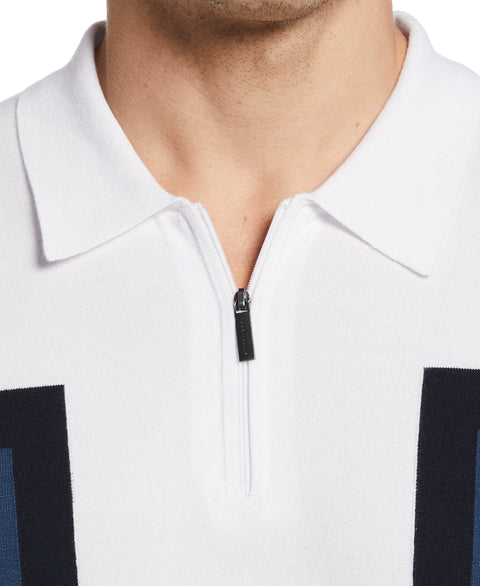 Color Block Tech Zip Polo (Bright White) 