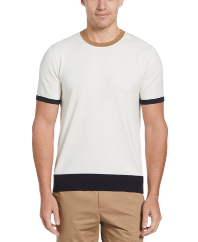 Tech Contrast Ribbed Crew Neck Sweater Tee (Cream) 