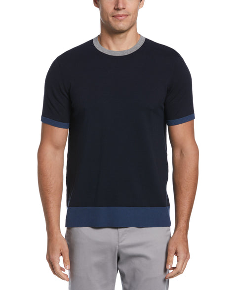 Tech Contrast Ribbed Crew Neck Tee  (Dark Sapphire) 