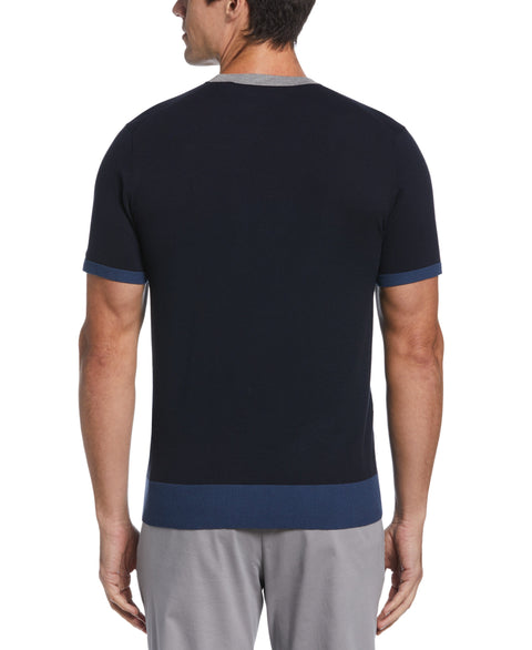 Tech Contrast Ribbed Crew Neck Tee  (Dark Sapphire) 