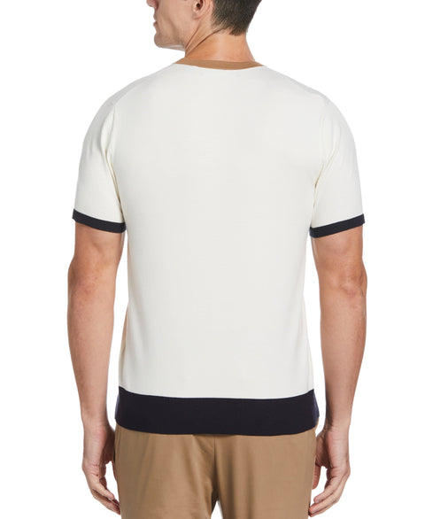 Tech Contrast Ribbed Crew Neck Sweater Tee (Cream) 