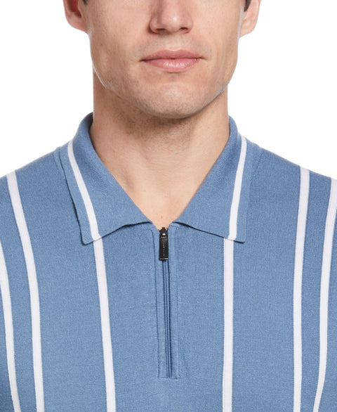 Tech Knit Vertical Stripe Zip Polo (Copen Blue) 