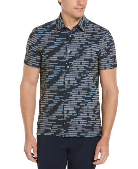 Total Stretch Slim Fit Graphic Print Shirt Cashmere Blue Perry Ellis