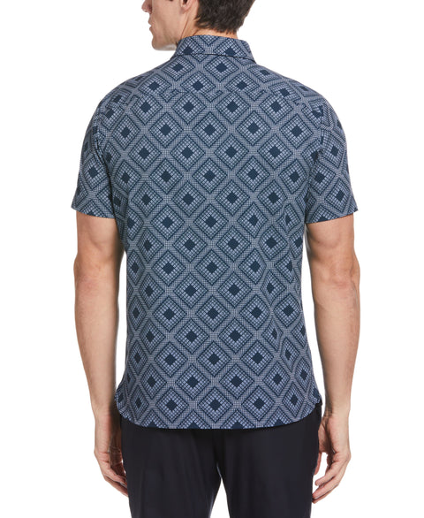 Slim Fit Total Stretch Tiled Dot Print Shirt (Dark Sapphire) 