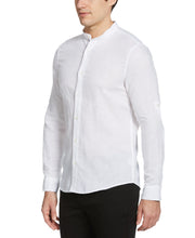 Untucked Roll Sleeve Slim Fit Banded Collar Shirt Bright White Perry Ellis