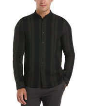 Untucked Slim Fit Stripe Ecovero Banded Collar Shirt (Pirate Black) 