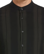 Untucked Slim Fit Stripe Ecovero Banded Collar Shirt (Pirate Black) 