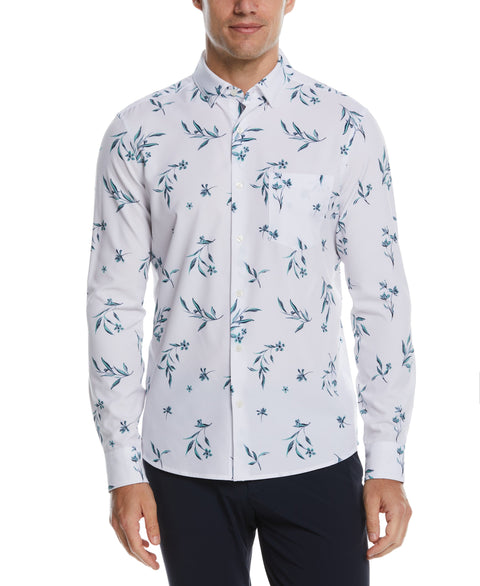 Untucked Total Stretch Floral Print Shirt (Bright White) 