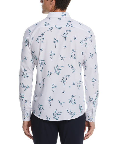 Untucked Total Stretch Floral Print Shirt (Bright White) 