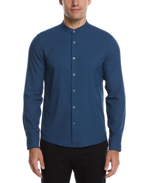 Untucked Total Stretch Slim Fit Banded Collar Shirt (Dark Denim) 