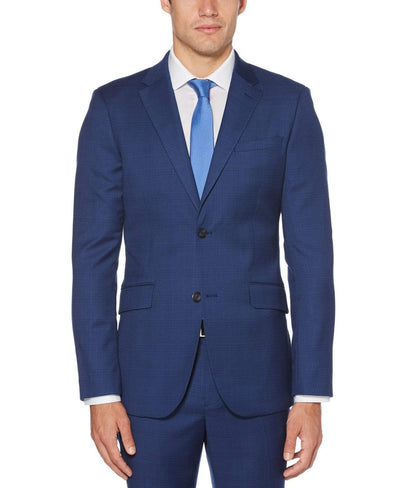 Very Slim Fit Plaid Suit Jacket Bay Blue Perry Ellis