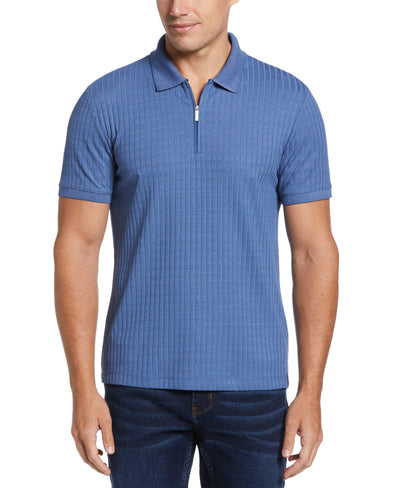 Big & Tall Quarter Zip Ribbed Polo (Dutch Blue) 