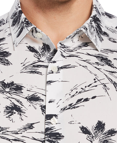 Big & Tall Hawaiian Floral Print Stretch Shirt (Bright White) 