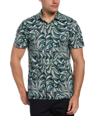 Big & Tall Paint Leaf Print Stretch Shirt (Verdant Green) 