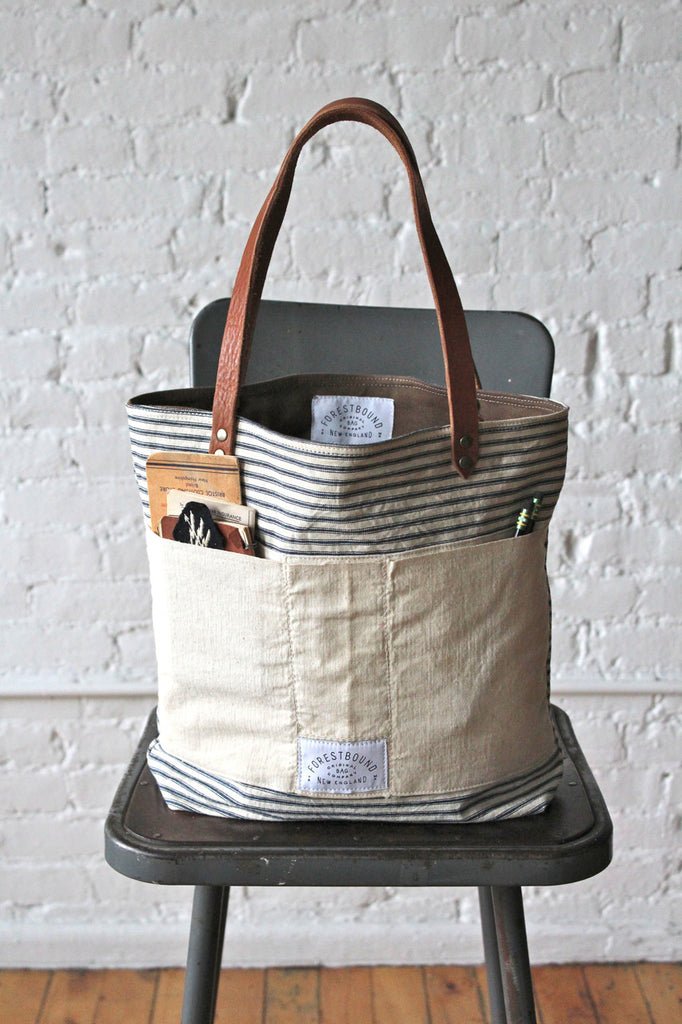 1950s era Ticking Fabric Tote Bag - FORESTBOUND