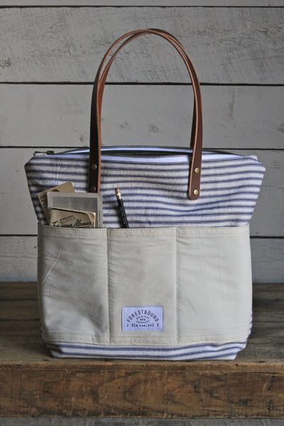 1950&#39;s era Ticking and Work Apron Zip-Top Tote Bag - FORESTBOUND