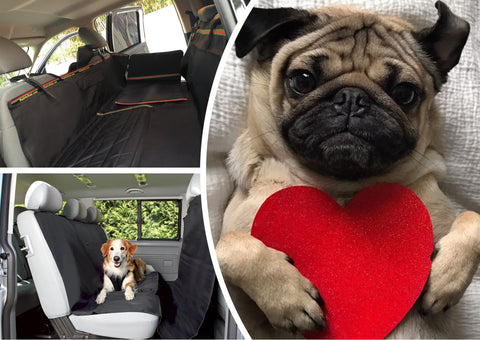 collage of truck seat protector for dogs and dogs