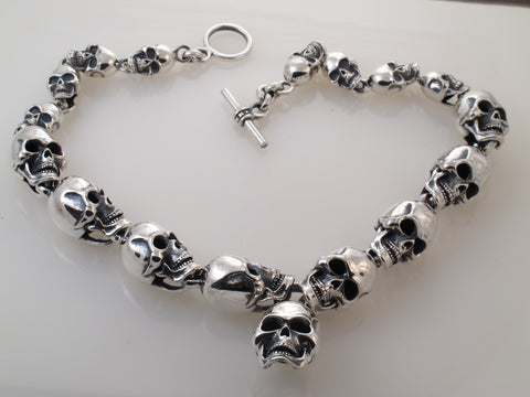 Graduated Skull Necklace, Sterling