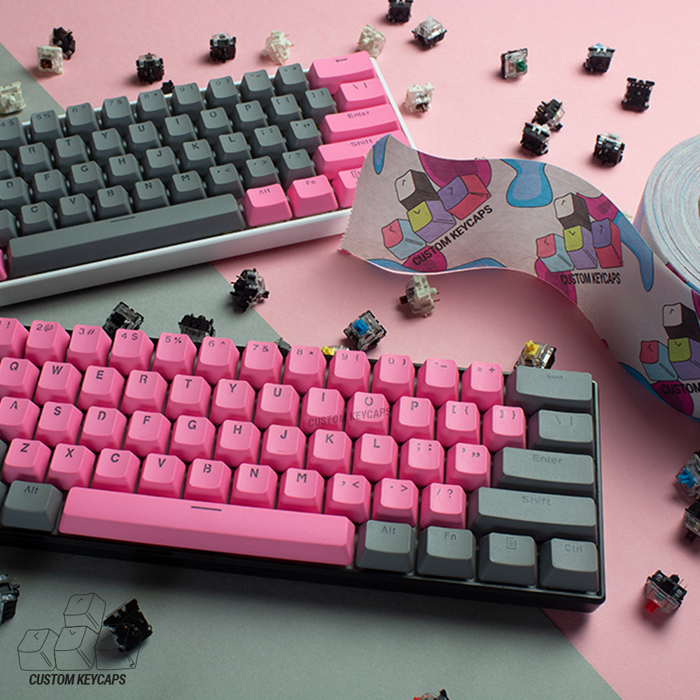 grey and pink keycaps