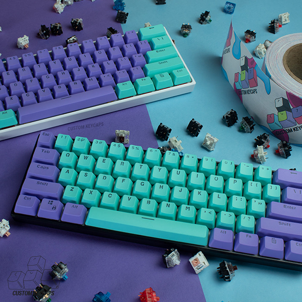 purple and cyan keycaps