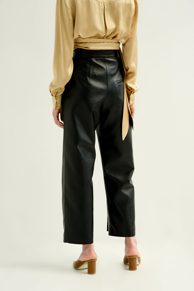 faux leather pants with slits