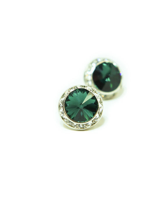 15mm Emerald Pierced Crystal Earrings