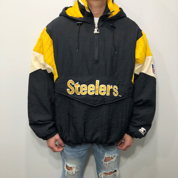 90's Pittsburgh Steelers Starter Heavyweight Pullover Pouch NFL Jacket Size  XL – Rare VNTG