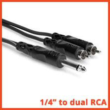 Single TS 1/4" to dual RCA Male adapter cable - CYR-102