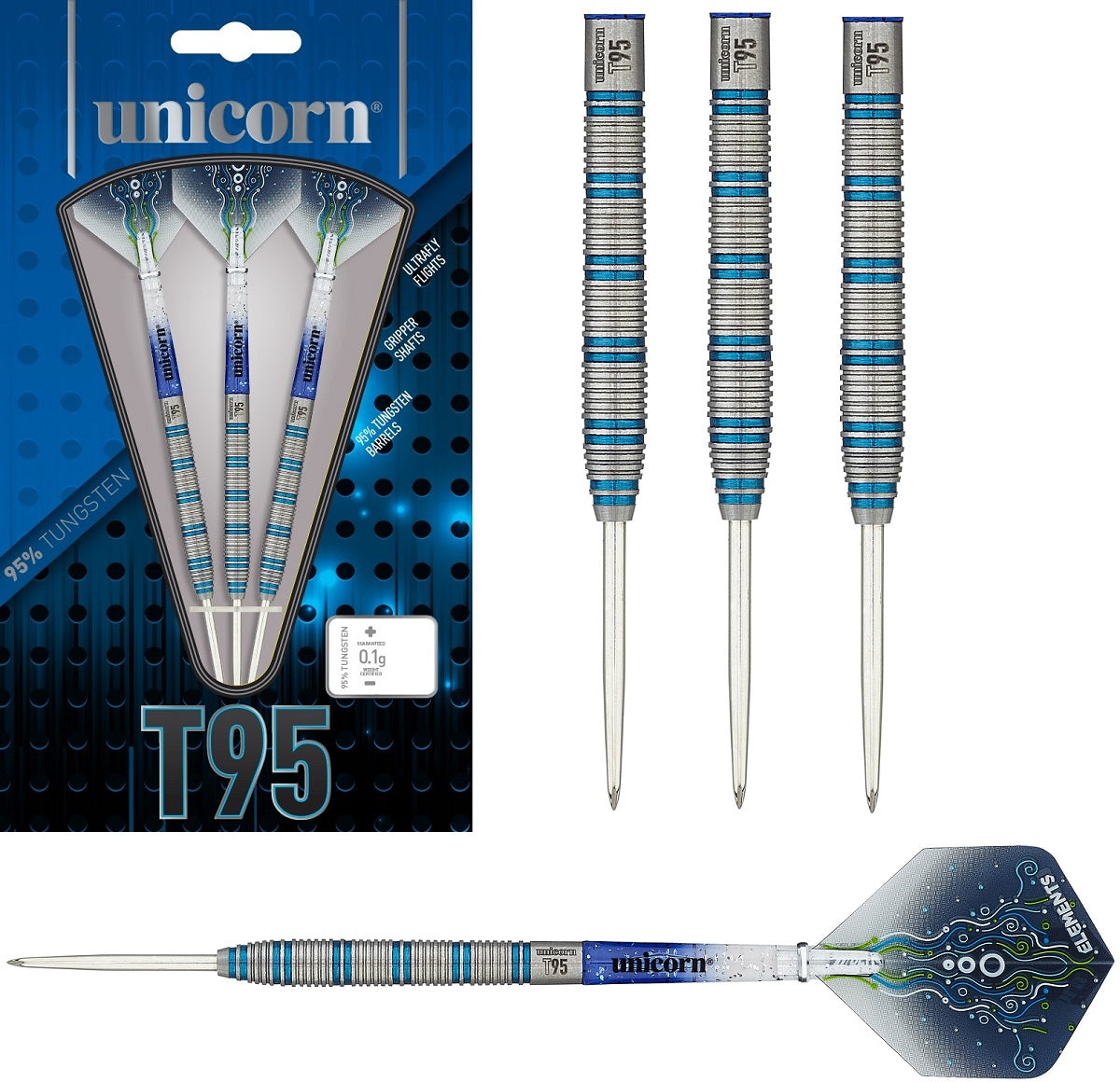 Unicorn T95 Core XL Blue Type 1 95% Tungsten Steel Tip Darts Freccette con Punta in Acciaio Unisex Adulto 