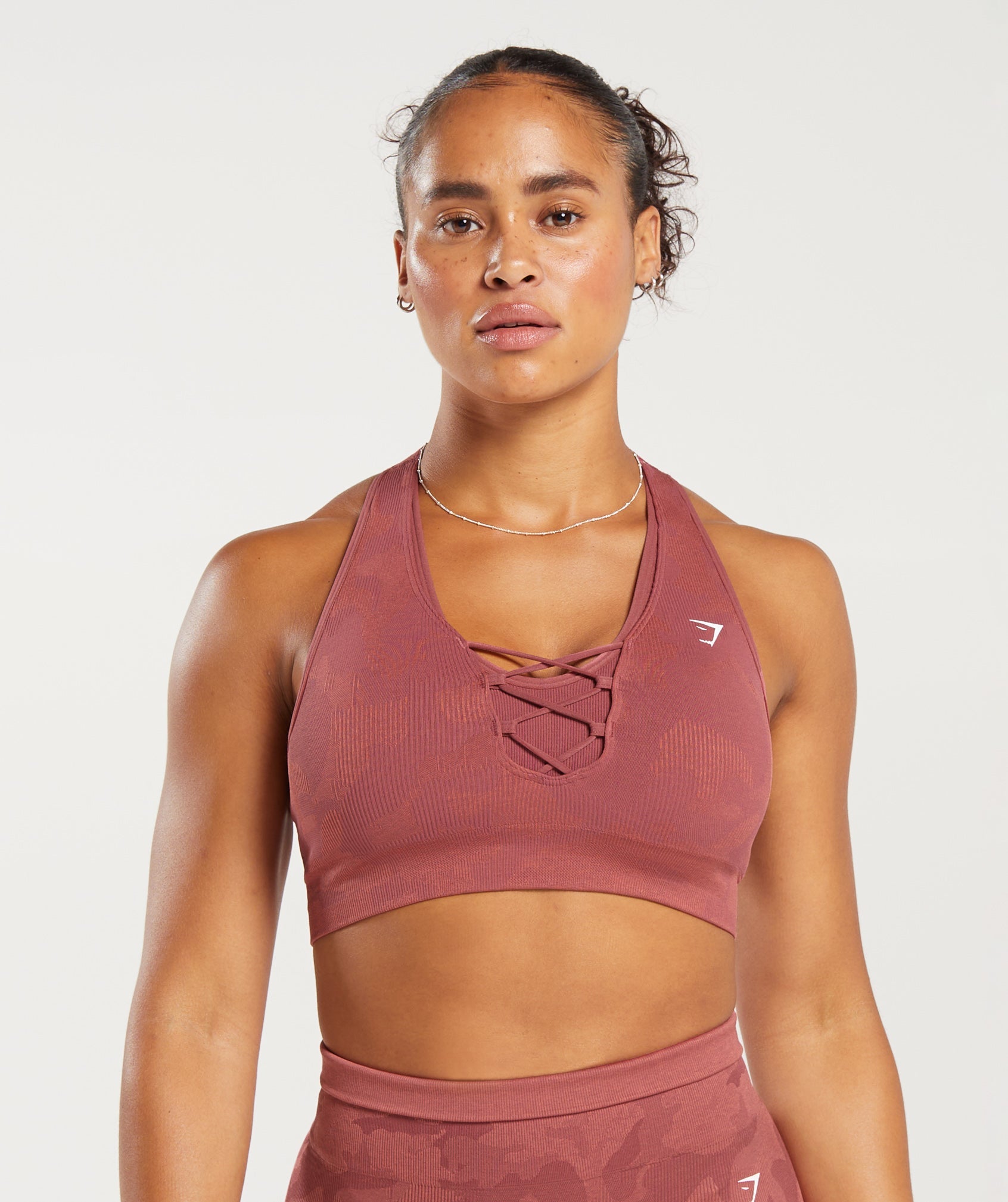 Gymshark Adapt Camo Seamless Ribbed Sports Bra - Soft Berry/Sunbaked Pink